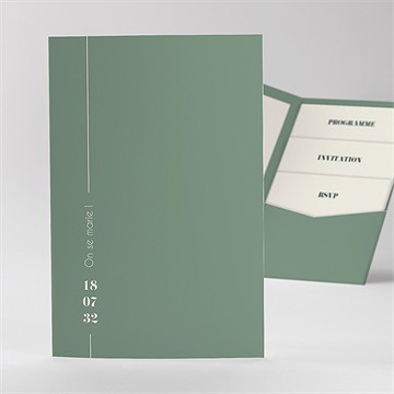 Faire-part mariage tons vert sauge pocketfold