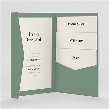 Faire-part mariage tons vert sauge pocketfold - Intérieur du faire-part
