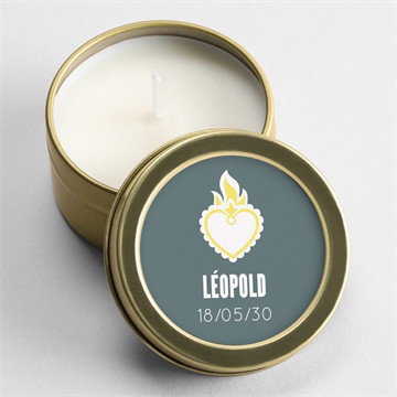 Bougie baptême coeur sacré carré