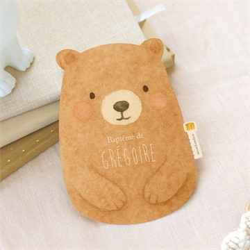 Faire-part de baptême ours mondoudou