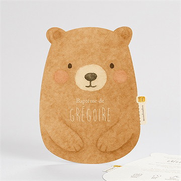 Faire-part de baptême ours mondoudou - Recto du faire-part