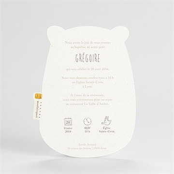 Faire-part de baptême ours mondoudou - Dos du faire-part