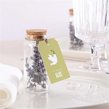 Mignonette baptême colombe d'espérance étiquette - Mise en situation