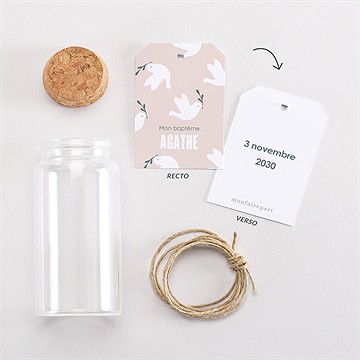 Mignonette baptême envolée de colombes étiquette - Vue d'ensemble