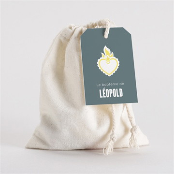 Pochon baptême coeur sacré carré