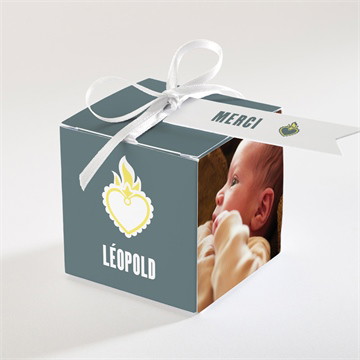 Boîte de dragées baptême coeur sacré carré