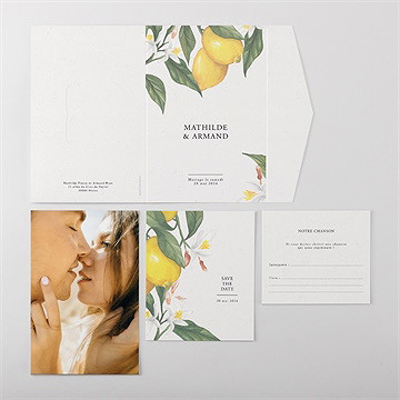 Faire-part mariage citron pocketfold - Vue ensemble extérieur