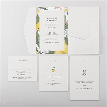 Faire-part mariage citron pocketfold - Vue d'ensemble intérieur