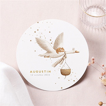 Faire-part naissance cigogne rond