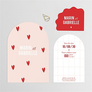 Faire-part mariage rouge et blanc - Avant du faire-part