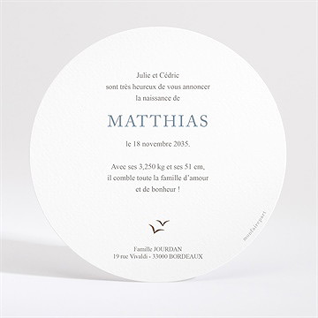 Faire-part naissance mer rond - Dos du faire-part