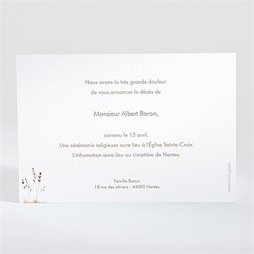 Faire-part décès roseaux aquarelle - Dos du faire-part