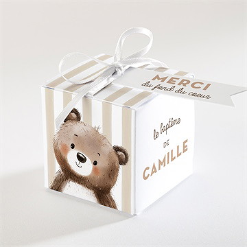 Boîte de dragées baptême ours en rayures