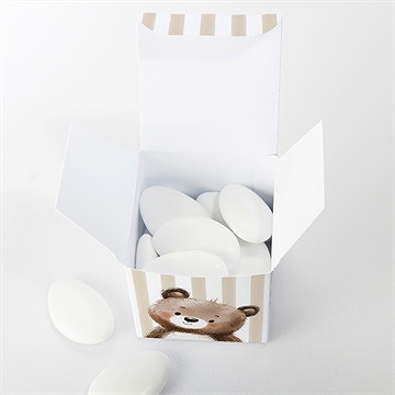 Boîte de dragées baptême ours en rayures - Intérieur de la boîte