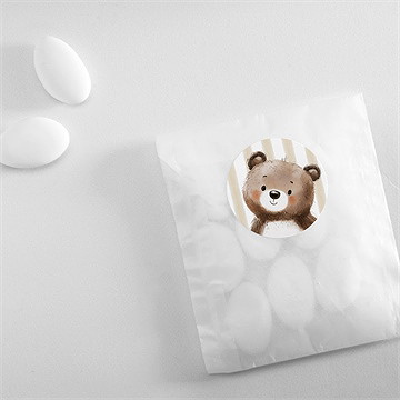 Sticker baptême ours en rayures - Mise en situation