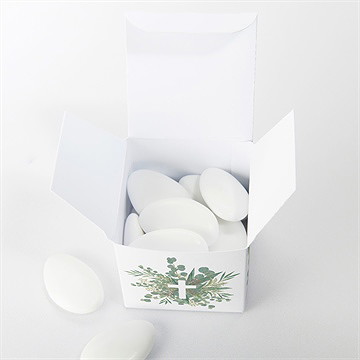 Boîte de dragées profession de foi croix et feuillage - Intérieur de la boîte