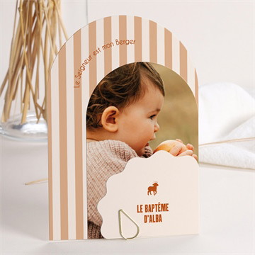 Faire-part de baptême rayures ocres
