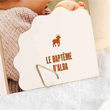 Faire-part de baptême rayures ocres - Détail du faire-part