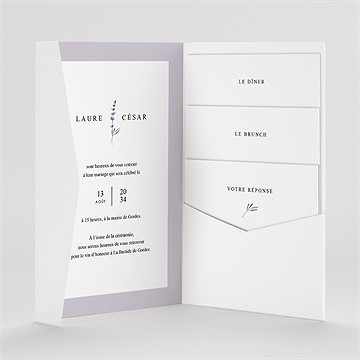 Faire-part mariage lavande pocketfold - Intérieur du faire-part