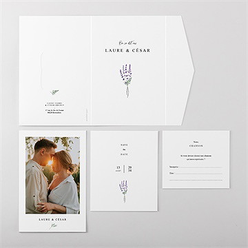 Faire-part mariage lavande pocketfold - Vue ensemble extérieur