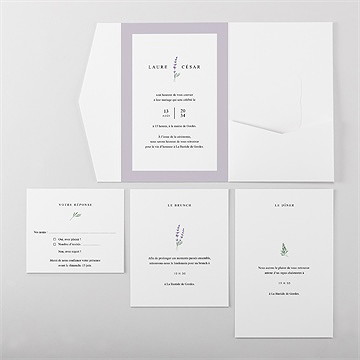 Faire-part mariage lavande pocketfold - Vue d'ensemble intérieur