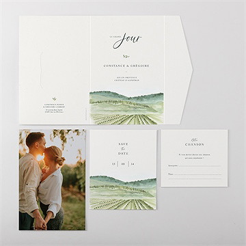 Faire-part mariage vigne pocketfold - Vue ensemble extérieur