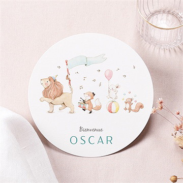 Faire-part naissance la fanfare ! rond