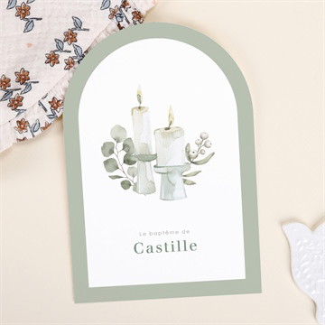 Faire-part de baptême cierges argent