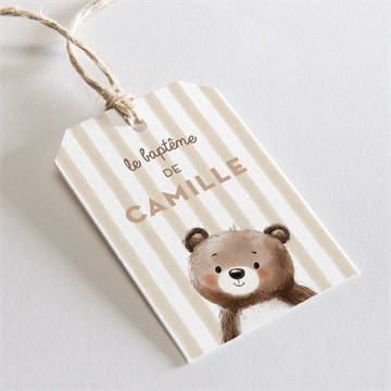Etiquette baptême ours en rayures