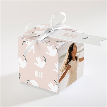 Boîte de dragées communion vol de colombes marque-page