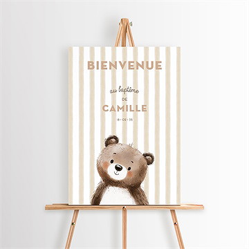 Panneau bienvenue ours en rayures - Mise en situation