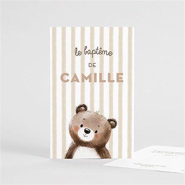 Signet baptême ours en rayures - Recto du signet