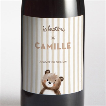 Etiquette de bouteille baptême ours en rayures