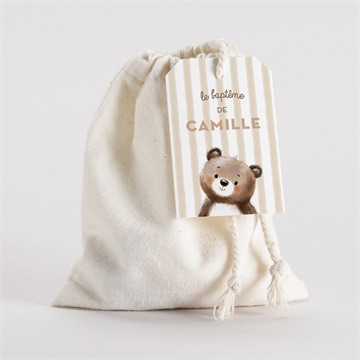 Pochon baptême ours en rayures