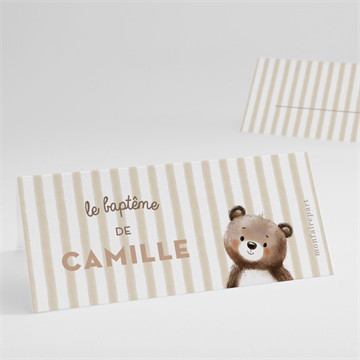 Marque-place baptême ours en rayures