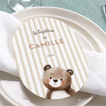 Menu baptême ours en rayures