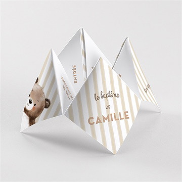 Menu baptême ours en rayures origami