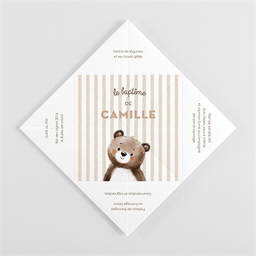 Menu baptême ours en rayures origami - vue intérieur dépliée