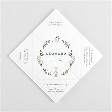 Menu baptême petite église cocotte - vue intérieur dépliée