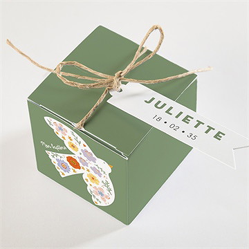 Boîte de dragées baptême colombe fleurie - Dessus de la boîte