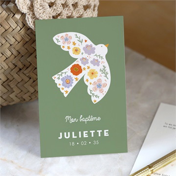 Signet baptême colombe fleurie