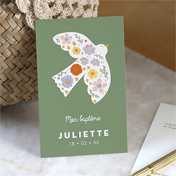 Signet baptême colombe fleurie