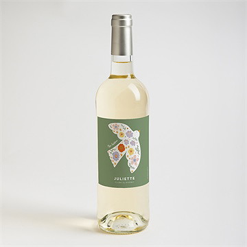 Etiquette de bouteille baptême colombe fleurie - Mise en situation