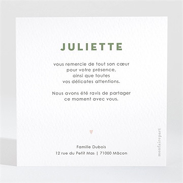 Remerciement baptême colombe fleurie - Dos de la carte