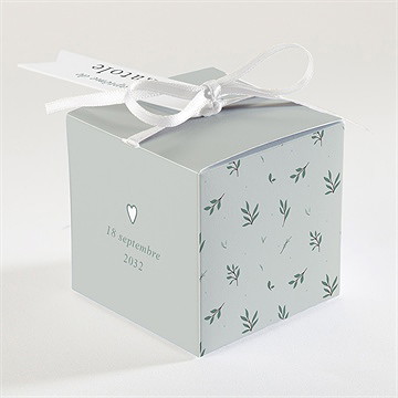 Boîte de dragées baptême photo vert sauge - Dos de la boîte