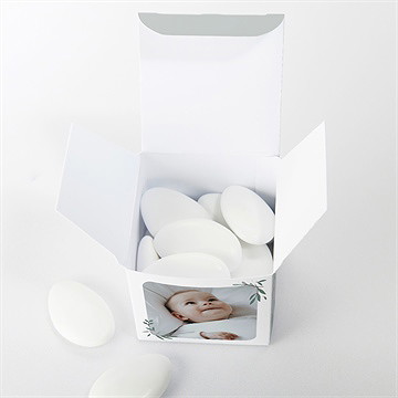 Boîte de dragées baptême photo vert sauge - Intérieur de la boîte