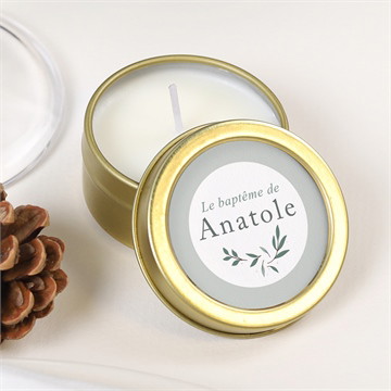 Bougie baptême photo vert sauge