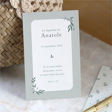 Signet baptême photo vert sauge