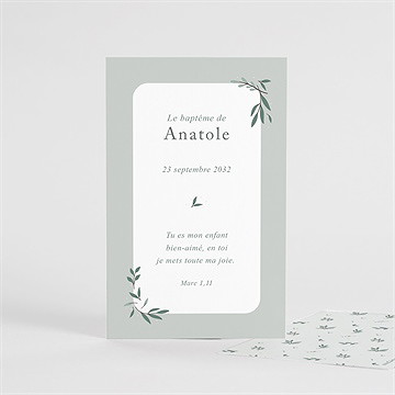 Signet baptême photo vert sauge - recto du signet