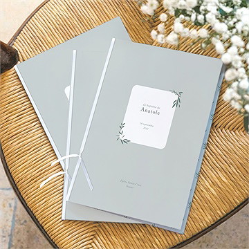 Livret de messe baptême photo vert sauge